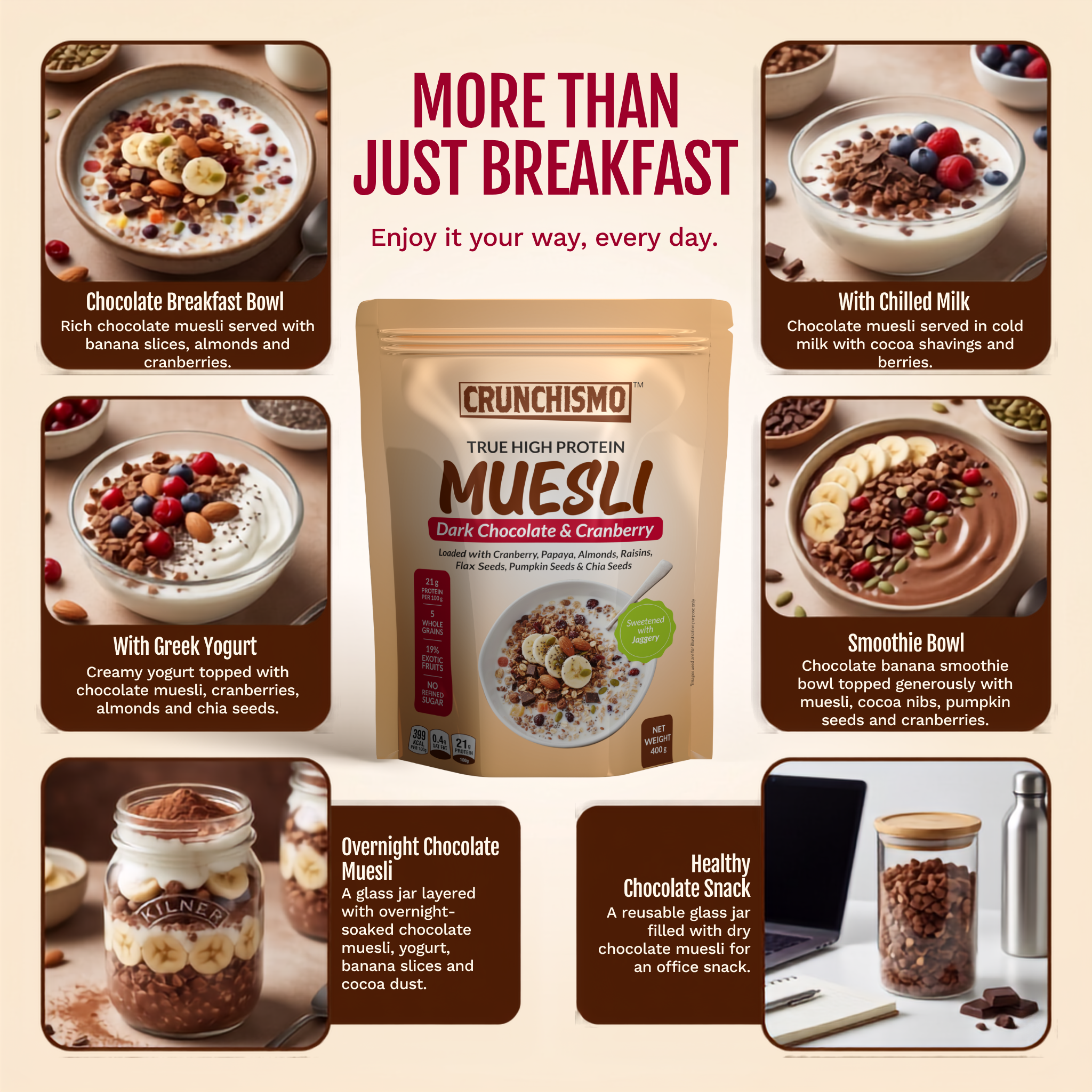 True High Protein Muesli – Dark Chocolate & Cranberry (400g x 2)
