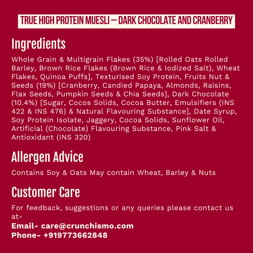 True High Protein Muesli – Dark Chocolate & Cranberry (400g x 2)