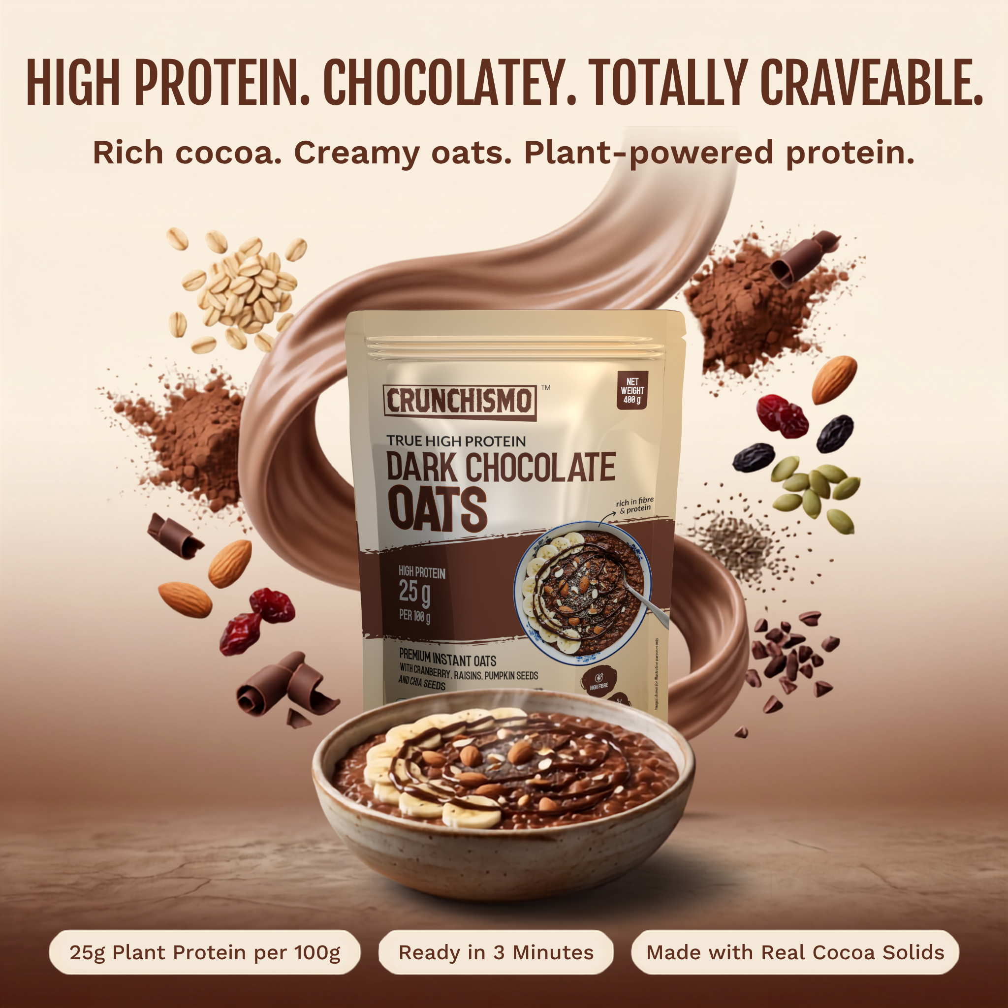 True High Protein Dark Chocolate Oats (400g x 2)