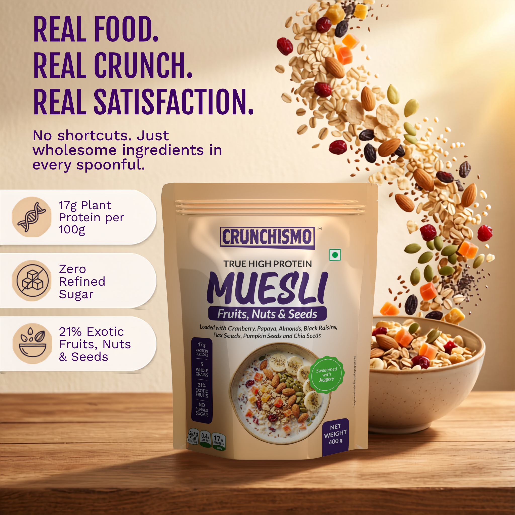 True High Protein Muesli – Fruit, Nuts & Seeds (400g)