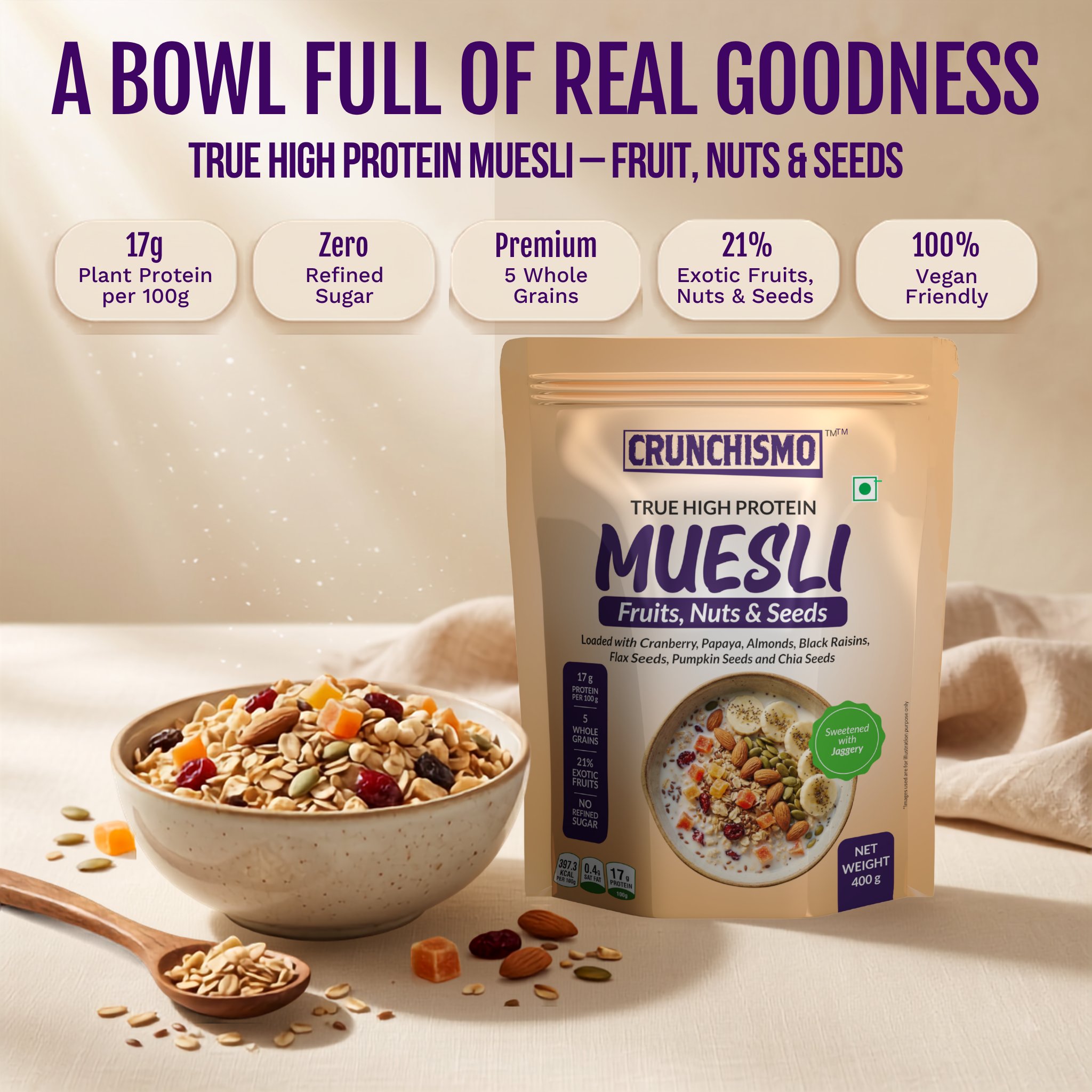 True High Protein Muesli – Fruit, Nuts & Seeds (400g)