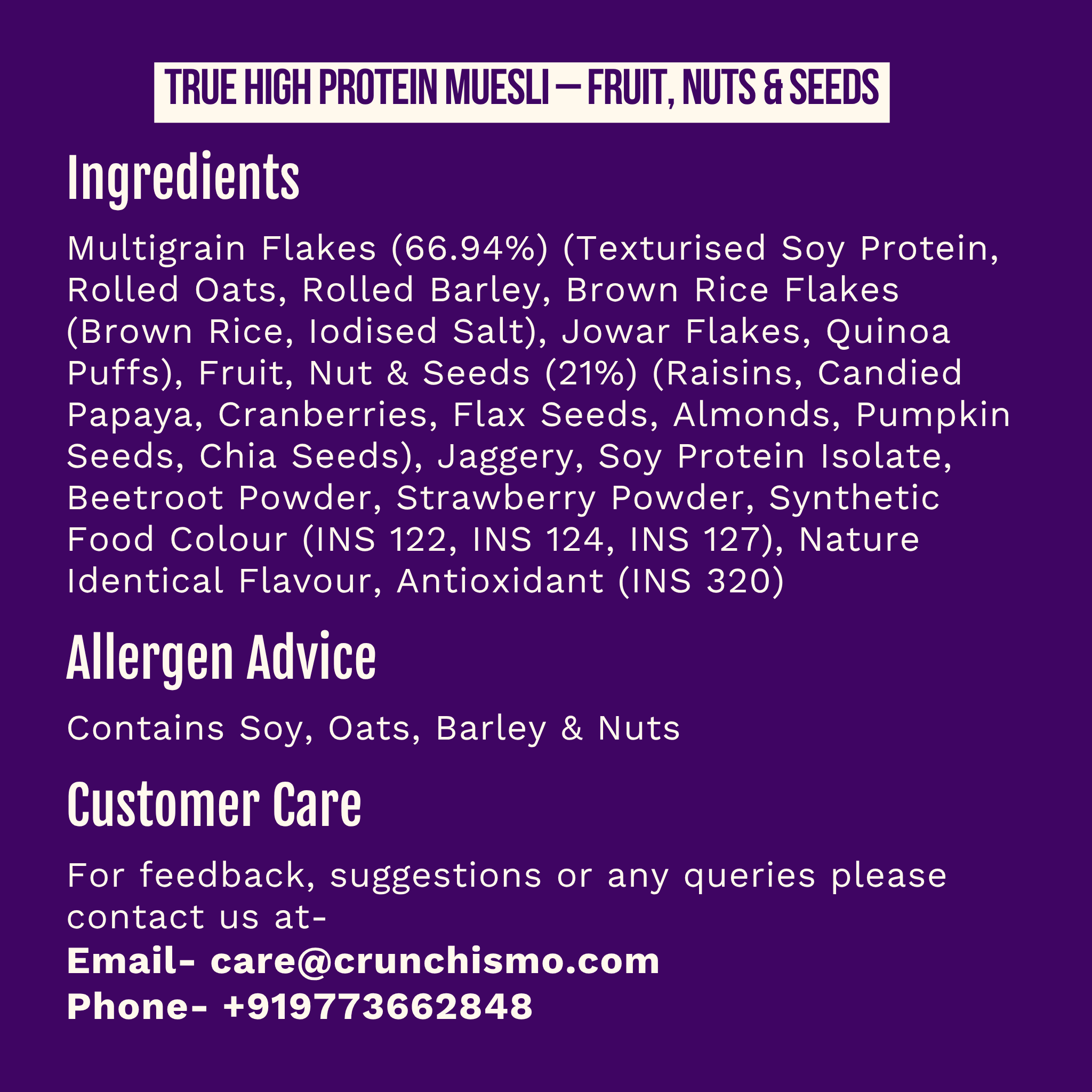 True High Protein Muesli – Fruit, Nuts & Seeds (400g)