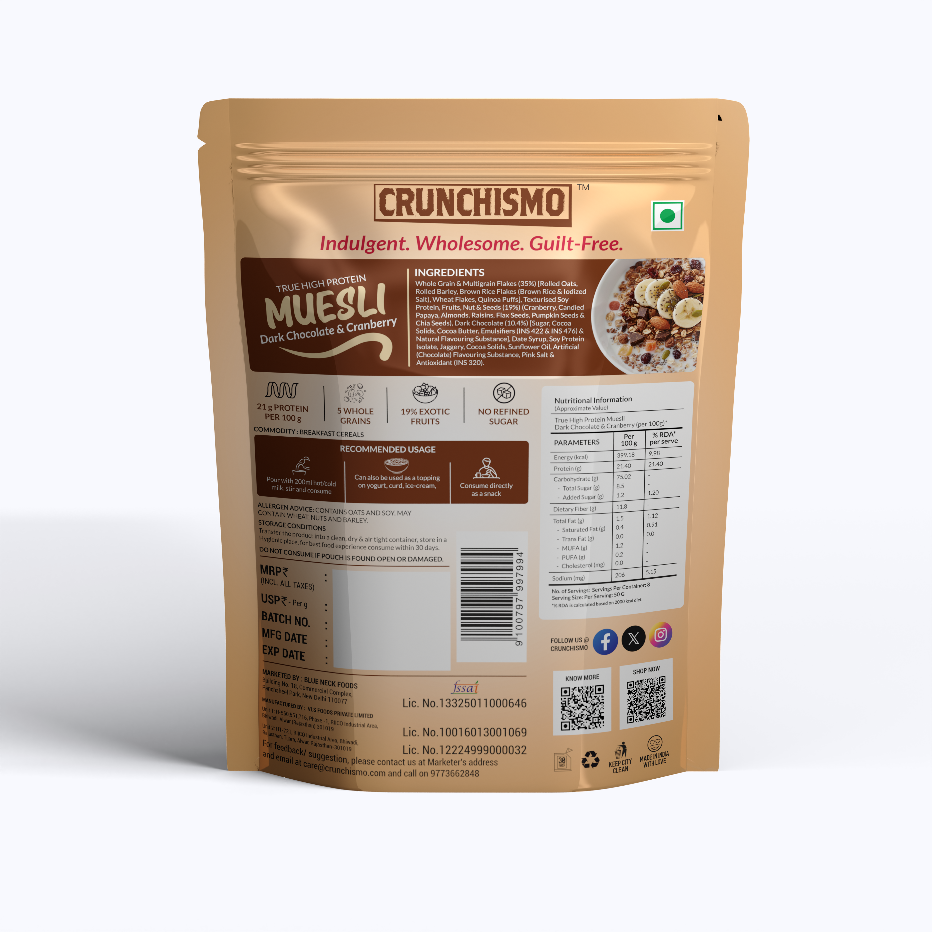 True High Protein Muesli – Dark Chocolate & Cranberry (400g x 2)