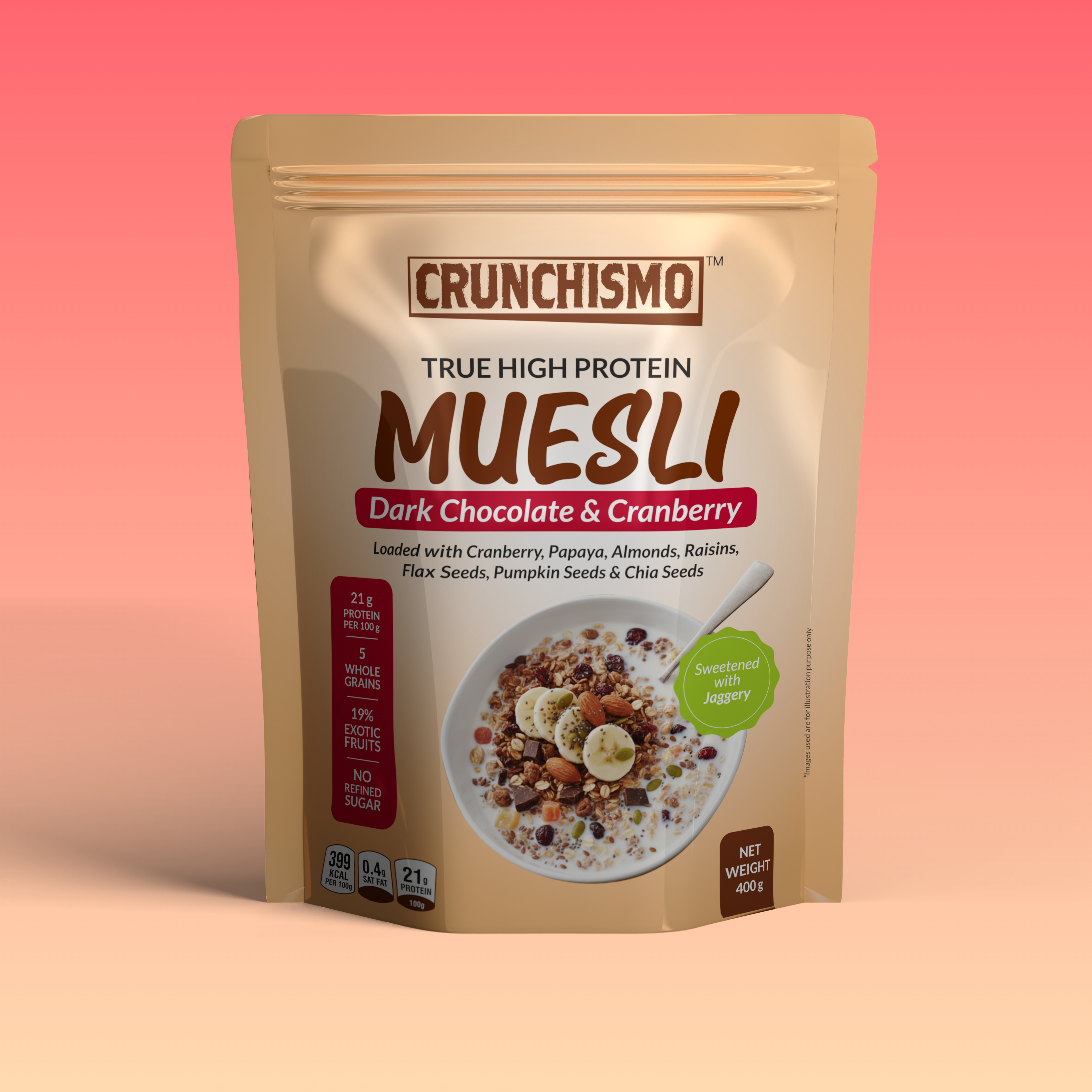 True High Protein Muesli – Dark Chocolate & Cranberry (400g)