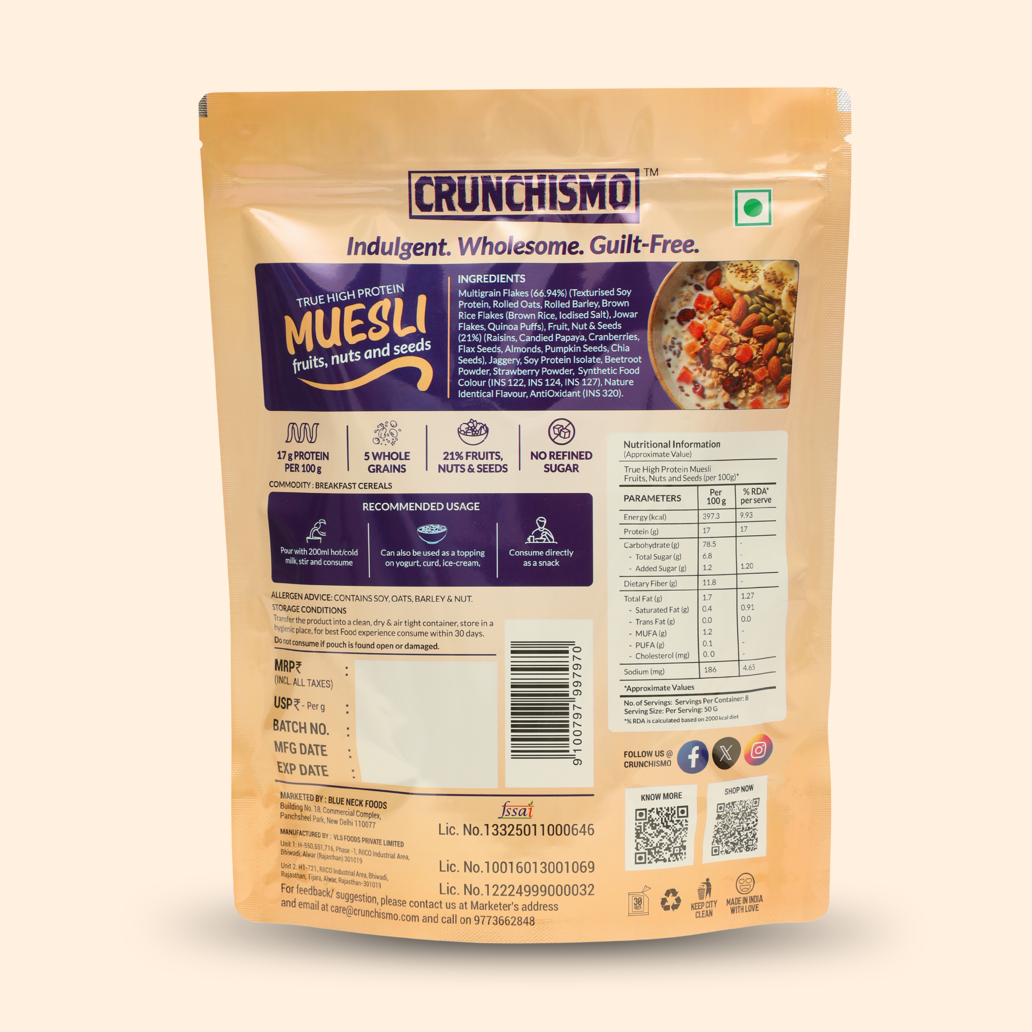 True High Protein Muesli – Fruit, Nuts & Seeds (400g x 2)