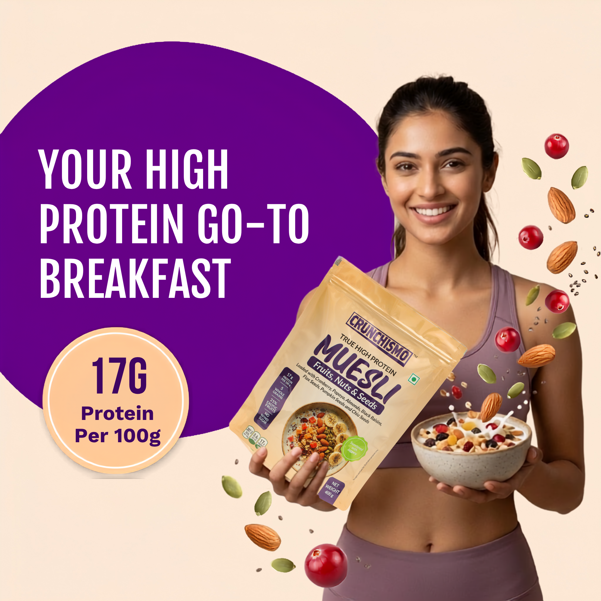 True High Protein Muesli – Fruit, Nuts & Seeds (400g x 2)