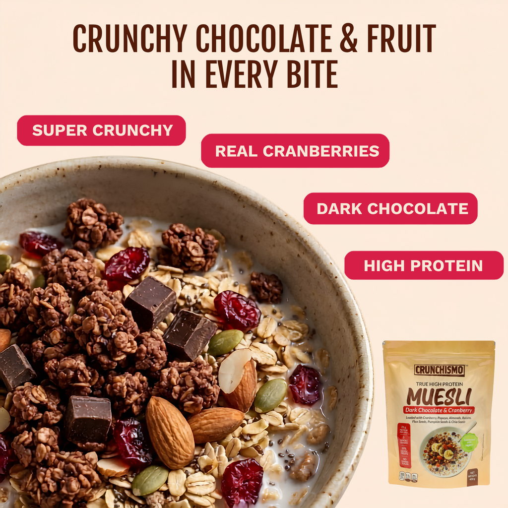 True High Protein Muesli – Dark Chocolate & Cranberry (400g)