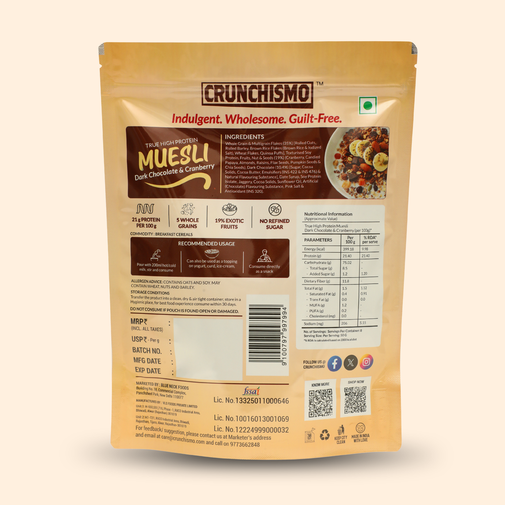 True High Protein Muesli – Dark Chocolate & Cranberry (400g)