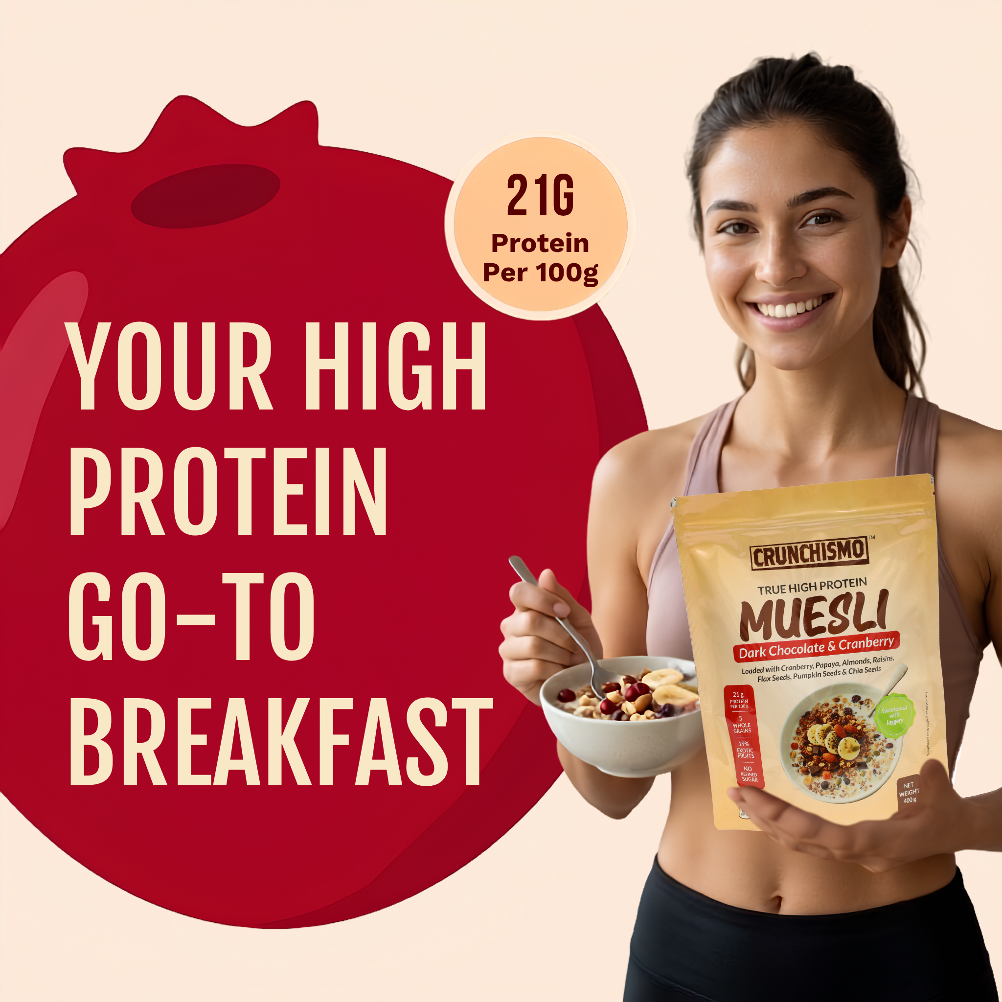 True High Protein Muesli – Dark Chocolate & Cranberry (400g)