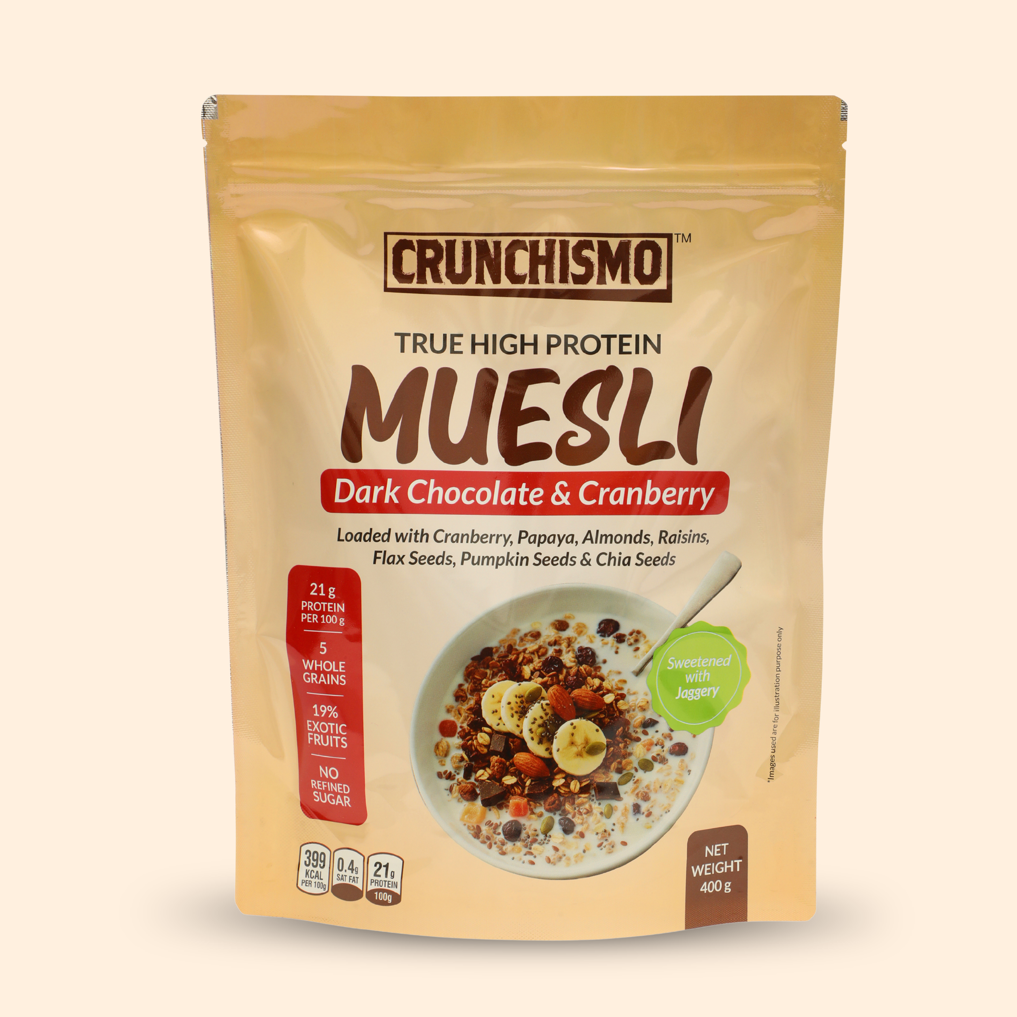 True High Protein Muesli – Dark Chocolate & Cranberry (400g)